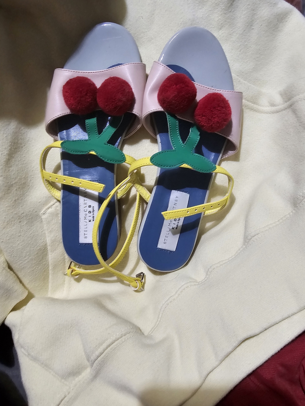 Kids Cherry Pom Sandals - Pink, Red, Yellow, Blue, Green